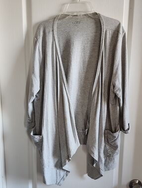 LOFT Heather Gray Draped Open-Front Cardigan
